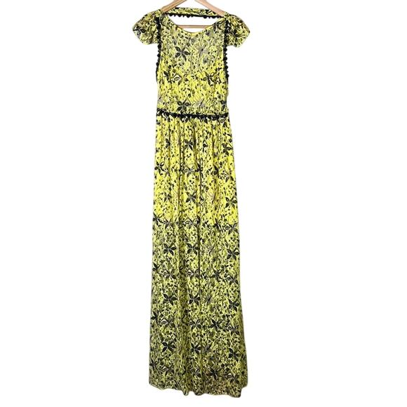 Rare Free People Lemon Yellow Cherry Blossom Floral Lace Open Back Maxi Dress - Picture 3 of 8